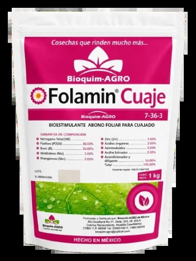 Bioquim-AGRO Folamin Cuaje 1 kg fertilizer package with pink and white label