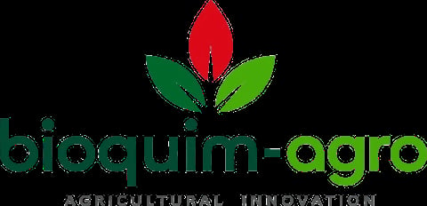 Bioquim-agro logo featuring a red leaf with green leaves and agricultural innovation tagline